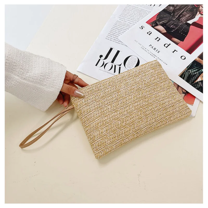 

Straw Weaving Bag for Women, Fashion Wristlet Clutch Purse, Multi-Function Phone Money Holder Beach Wallet Card Pouch Daily Use