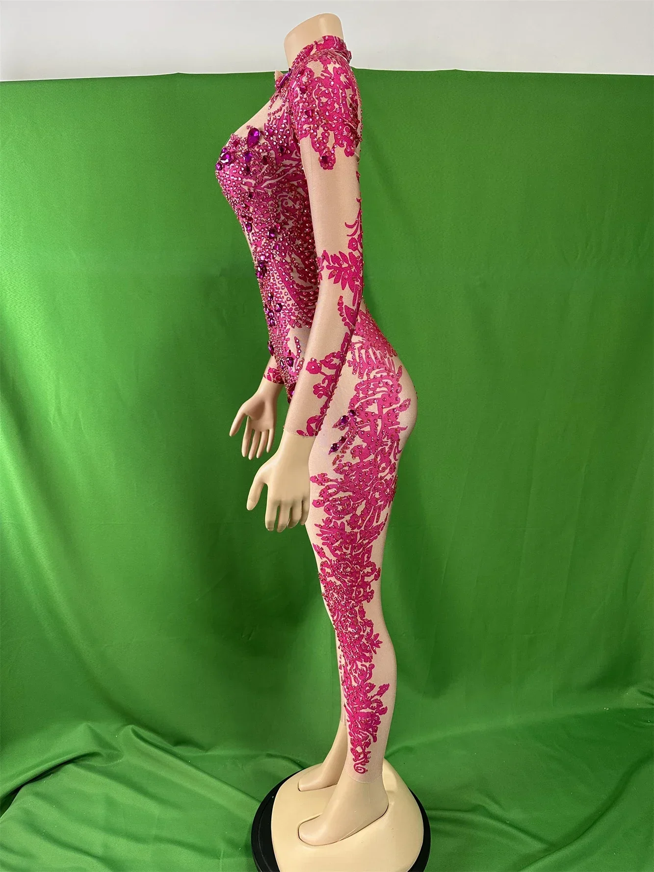 Spandex Purple Women Stunning Rhinestone Jumpsuits Nightclub Pole Dance Stage Wear Sexy Bod Suits Cheerleader Rave Outfit