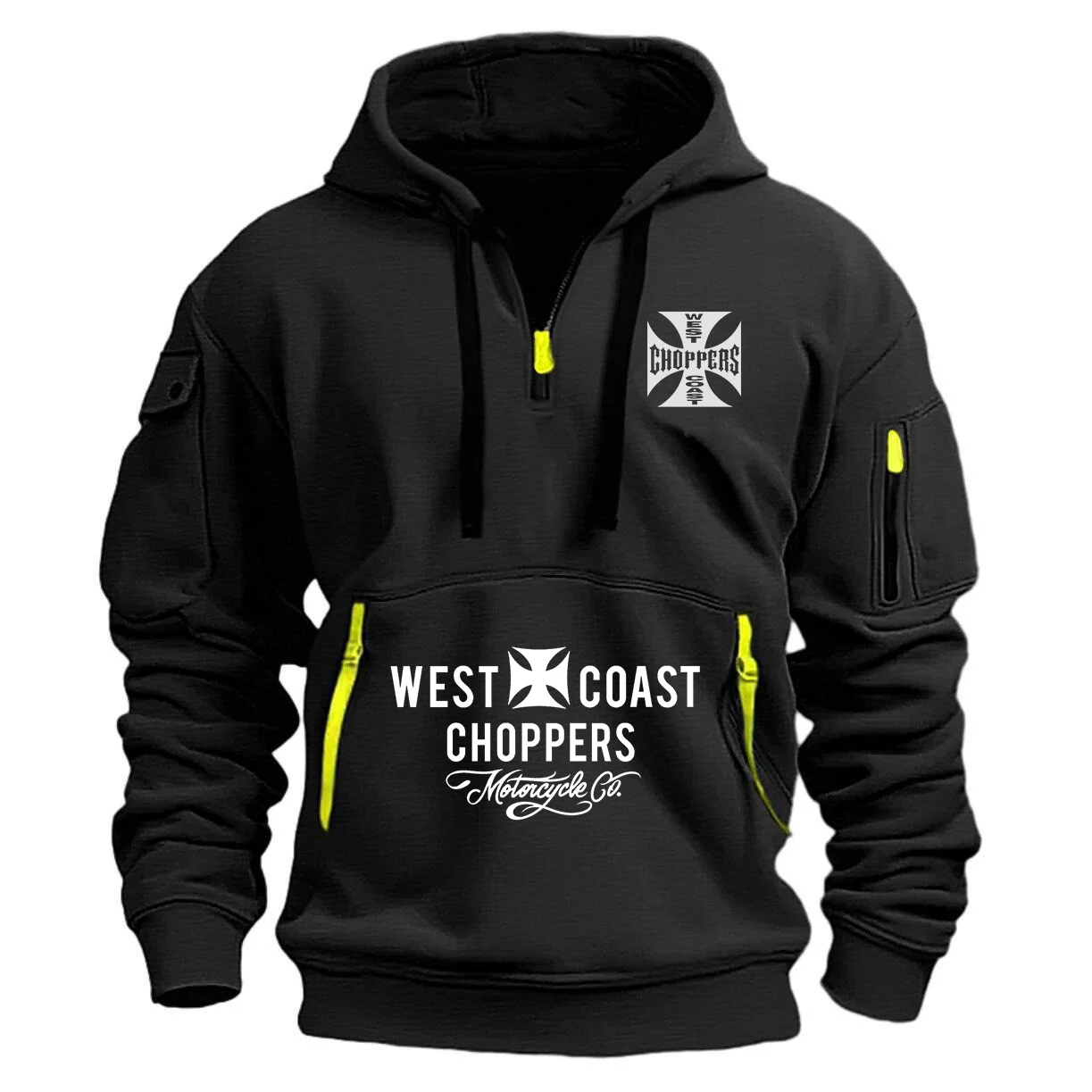 West Coast Iron Cross Choppers Logo Hooded Men\'s Black Fashion Cool Sweatshirt Unisex fashion Fleece Oversized Hoodie Streetwear