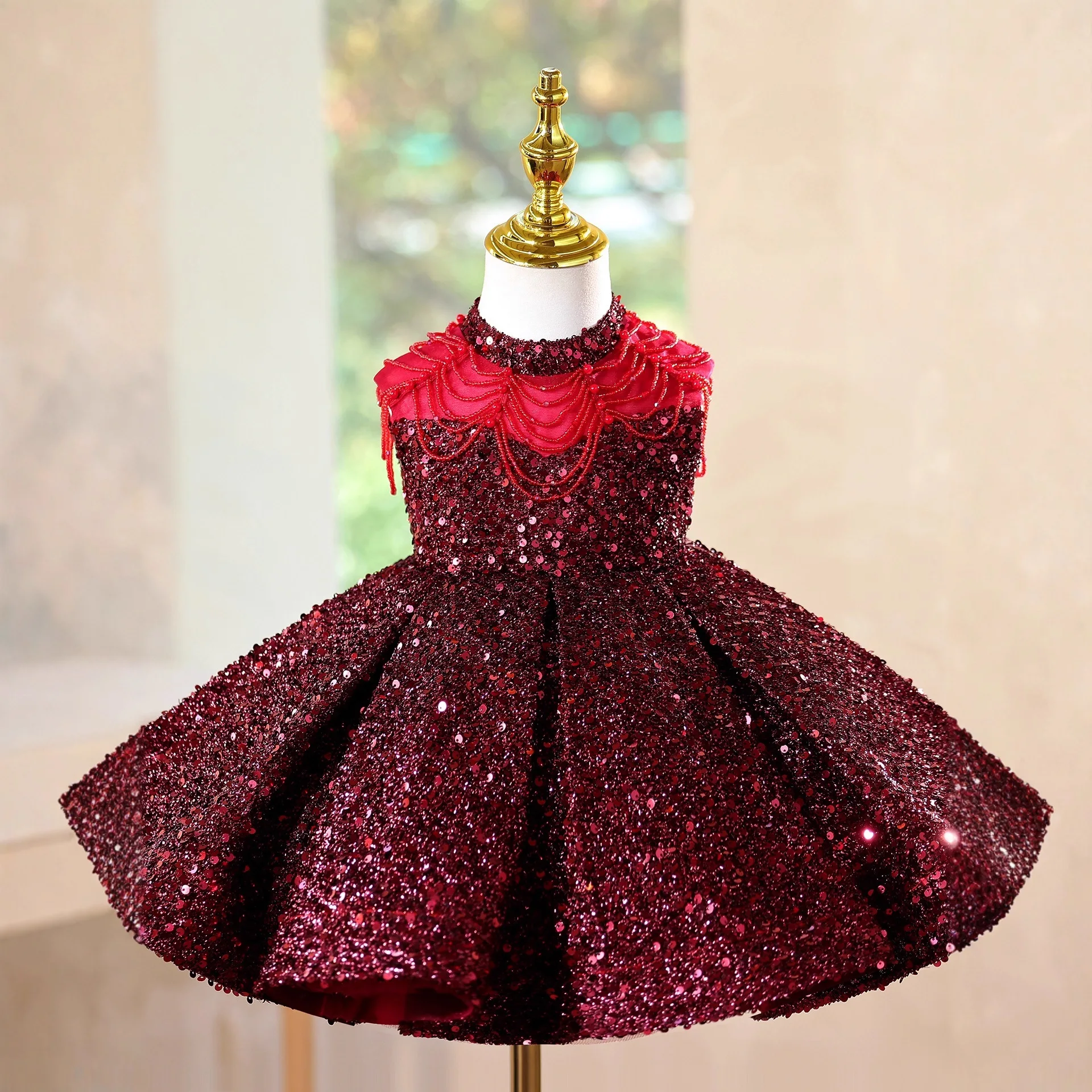Children High End Wedding Party Princess Ball Gown Girls Cute Beading Sequins Design Birthday Baptism Dress g504
