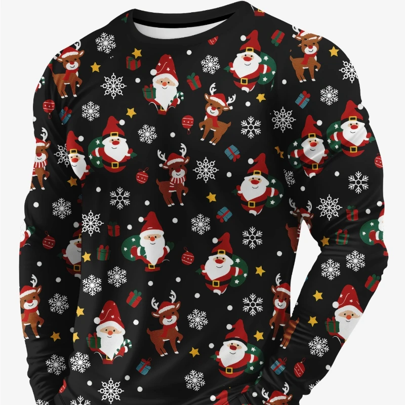 

Santa Claus Print Men's T-shirt Spring Autumn Casual O-neck Loose Long Sleeve Tops Fashion Christmas Tee New Year X'mas Clothing