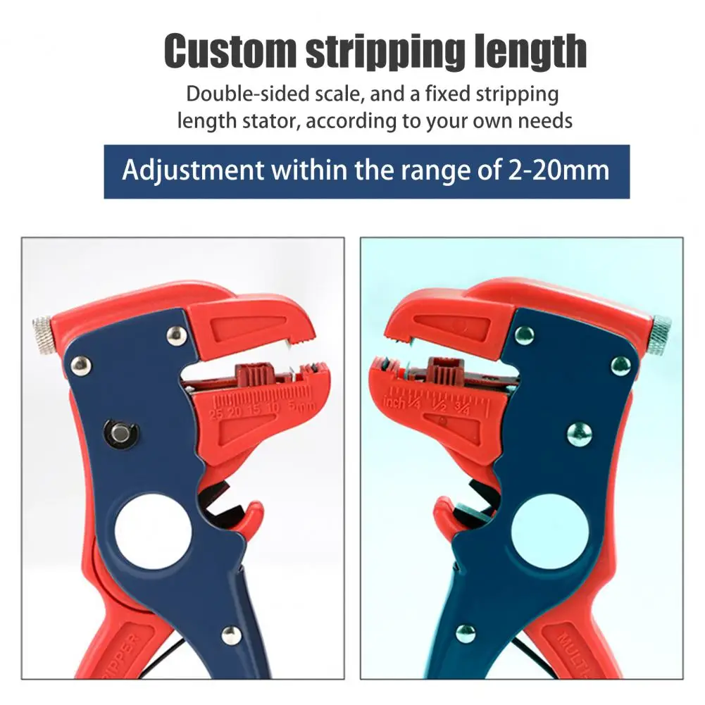 Alicate de descascamento do fio com punho antiderrapante, stripper resistente, auto-ajustável portátil, parada de profundidade, design ergonômico, fácil uso