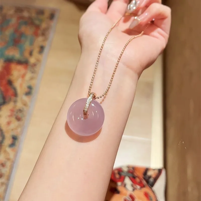 Ice Violet Agate Safe Button Pendant Sweater Necklace Design Sense Niche Female Comparable To Jade.