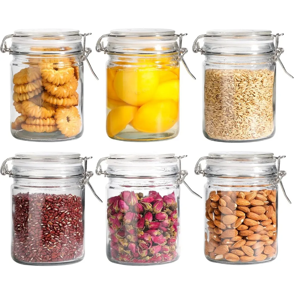 

6-Piece Airtight Glass Canister Set with Lid, 25oz Food Storage Jars for Kitchen Preserving and Organizing