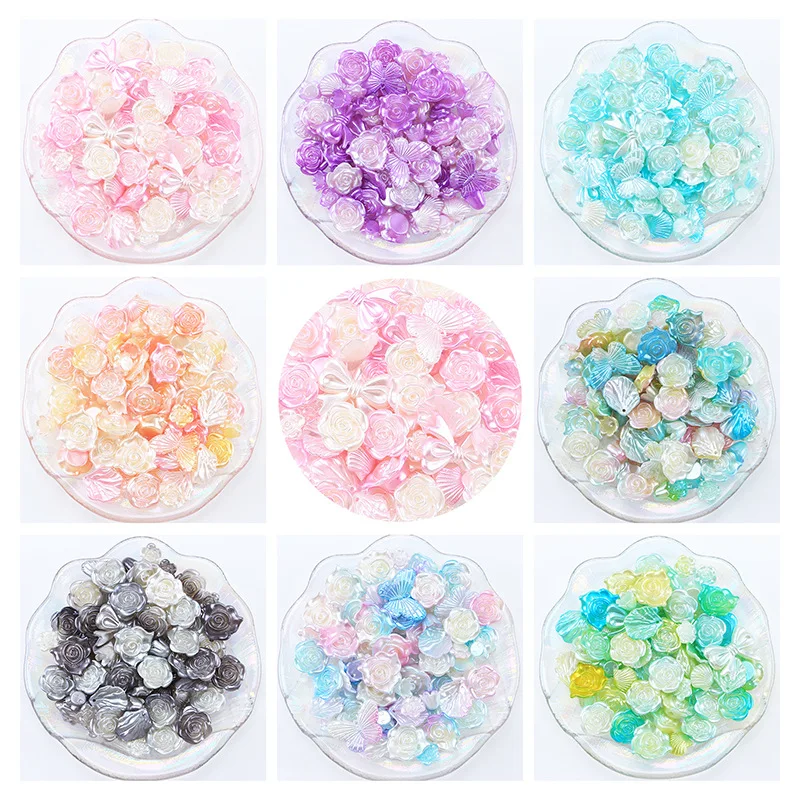 30 g/pacco perle acriliche miste graduali cuore fiori fiocco farfalla Flatbacks Charms perline decorazione di nozze fai da te Cardmaking Craft