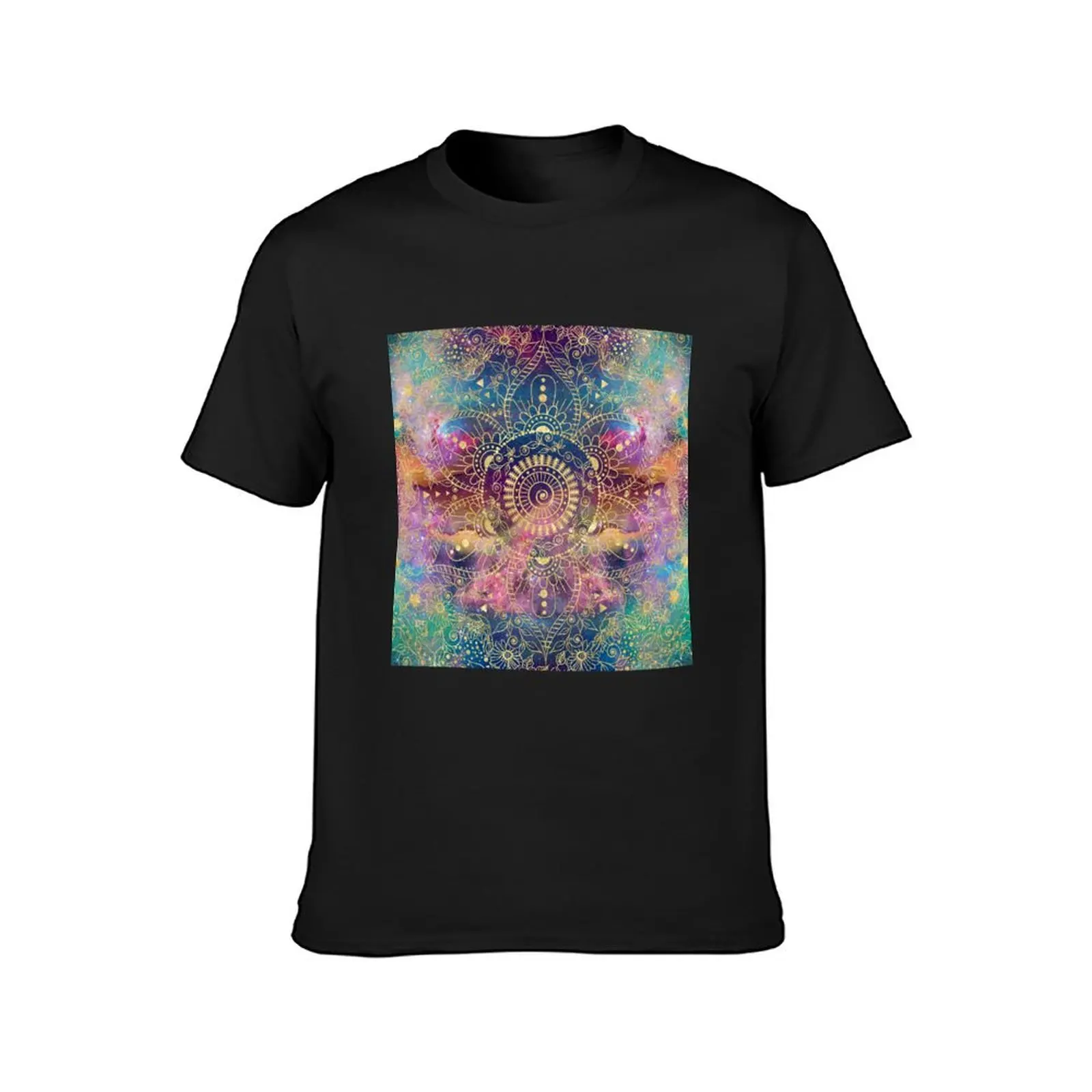 Gold Mandala Watercolor Colorful Nebula T-Shirt boys animal print sports fans t shirts for men graphic