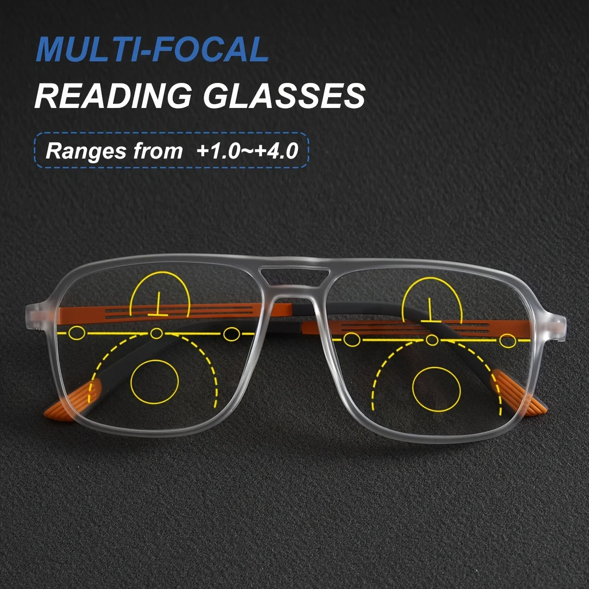Progressive Multifokal-Lesebrille für Damen und Herren mit Klaren Gläsern, Klassischer Leichter Quadratischer Rahmen, Angenehm zu Tragen, Geschenk für Ältere – Detail 2