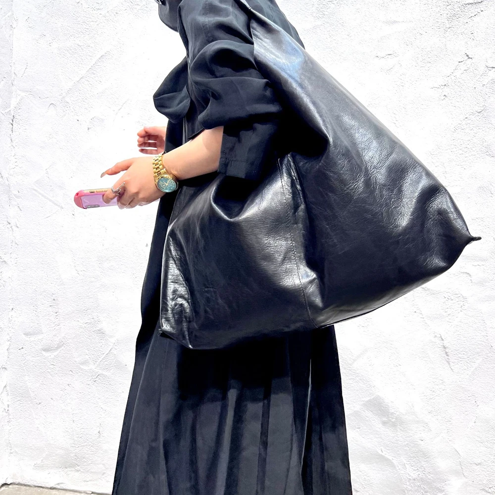 Duże torby na ramię ze skóry bydlęcej dla kobiet, skóra naturalna, casualowa torba typu V, naturalna skóra, prosty design, torba typu tote, vintage, duża torba.