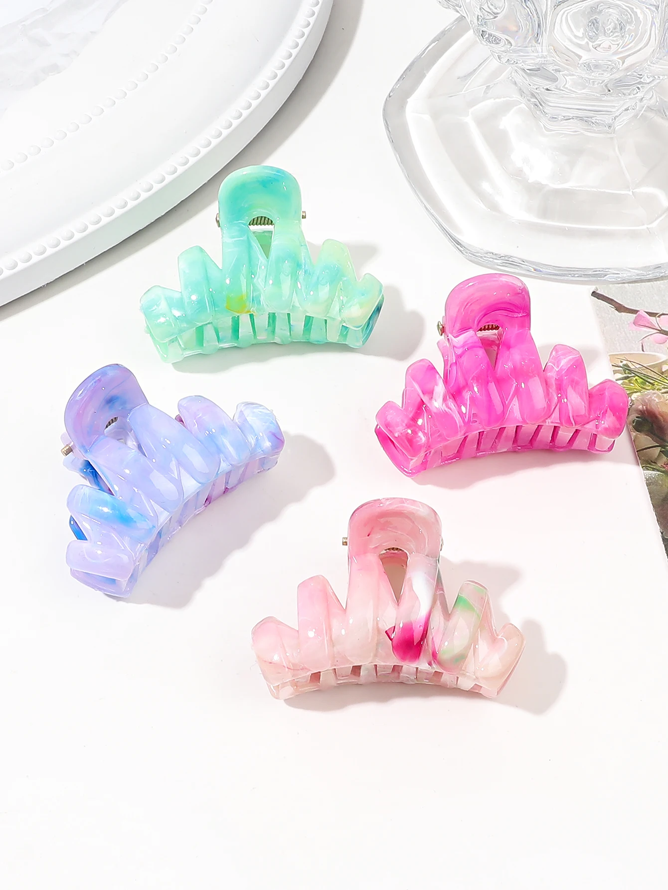 4Pcs Color Square Small Hair Clips for Women Girls,1.6 Inch Small Claw Clips Thin Short Hair,Strong Hold Jaw Clips