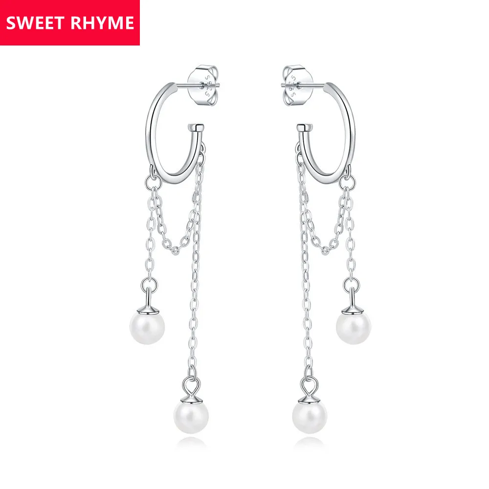 

Original 925 Sterling Silver Pearl Fringe Earrings Women's Faion Jewelry Ele Versatile Ear Cuffs Sweet Rhythm Brand