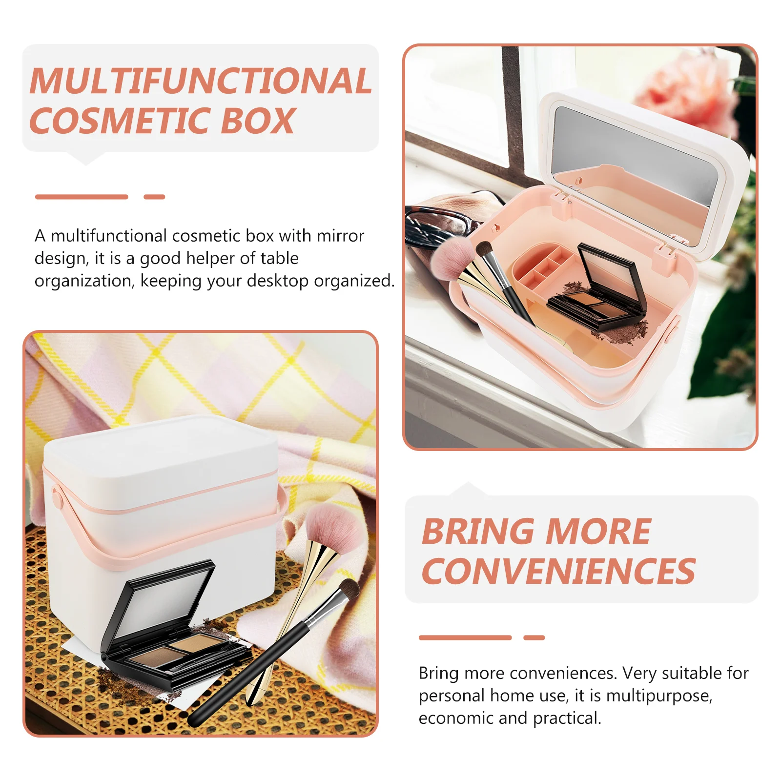 

Premium Cosmetics Box With Mirror Abs Makeup Organizer Desktop Household Case Desk Storage Box For Skincare Jewelry
