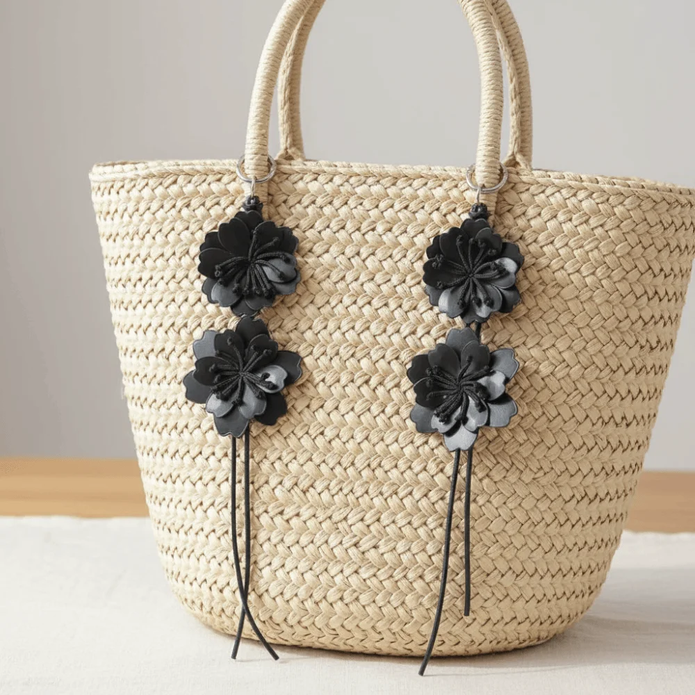 Trendy Purple Pu Leather Flower Pendant Hanger Lavender Pu Flower Keychain Weave Handmade Bag Charm Women