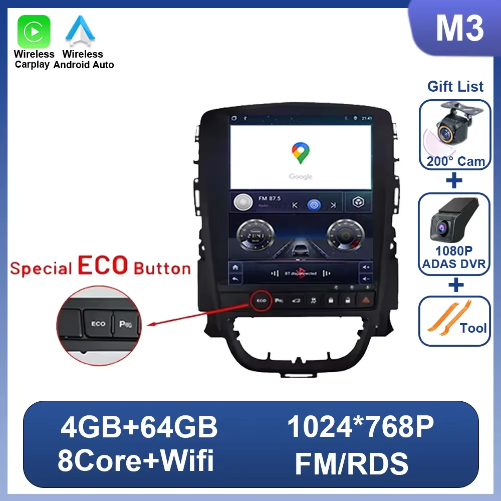 Autoradio Android 16 voor Opel Astra J Vauxhall Holden Cascada 2009-2018 Multimedia Scherm GPS Navigatie Auto Carplay ECO