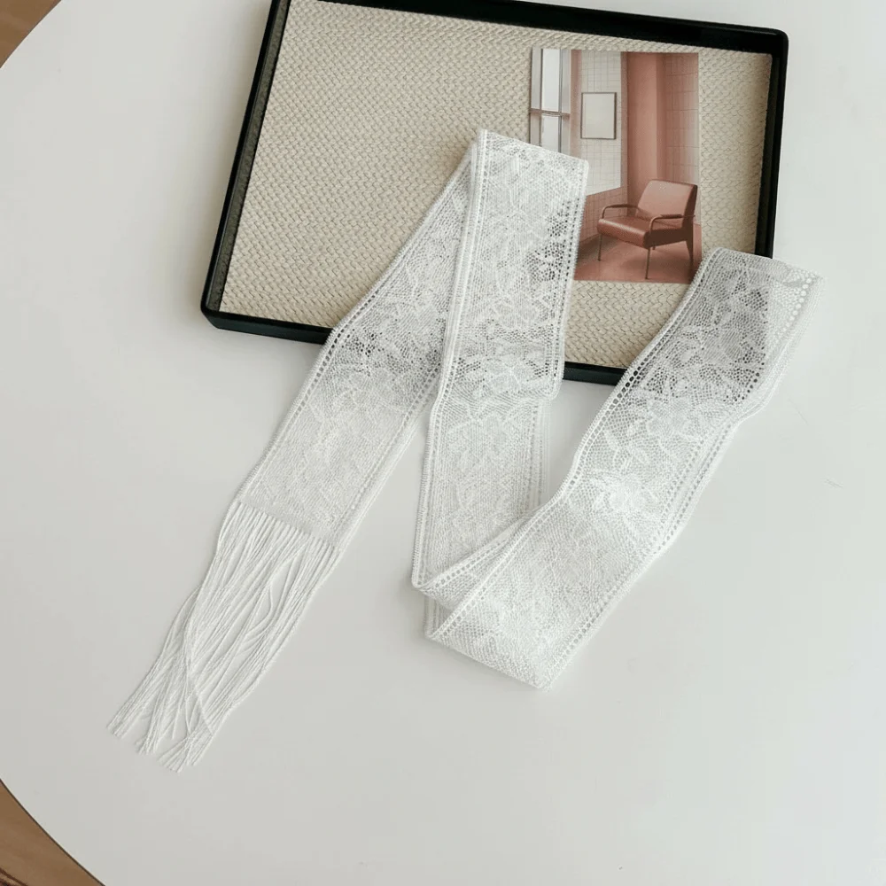 

Stylish Floral Lace Printed Scarf Soft Elegant Bag Strap Narrow Long Lightweight Ribbon Scarf Daily Commute