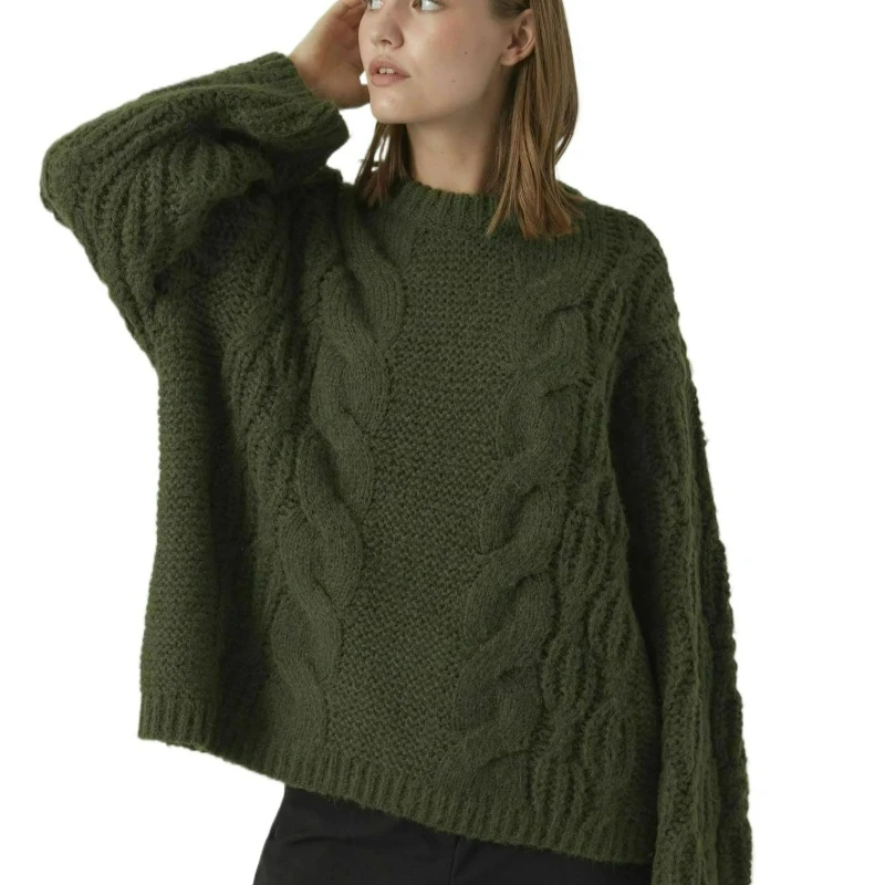 

A New Thickened Retro Knitted Sweater Stylish Elegant Round-neck Flared Sleeve Loose Versatile Top for The Autumn Winter of 2026