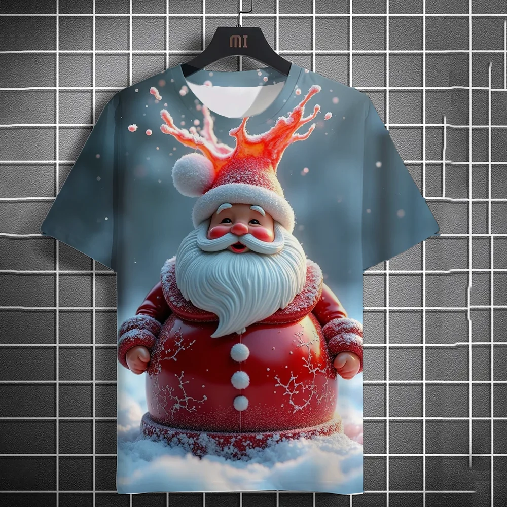 

New Christmas Santa Claus Cartoon Pattern Men's T-shirt 3D Printing Summer Tops Short Sleeve Fashion Casual Loose Unisex T-shirt