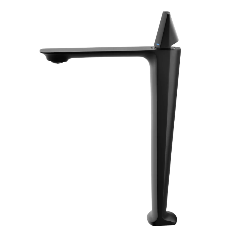 All-copper light luxury table basin heightening faucet bathroom bathroom high foot single hole faucet chrome-plated black.