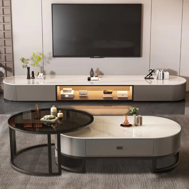 Rock slab TV cabinet living room, small apartment coffee table combination