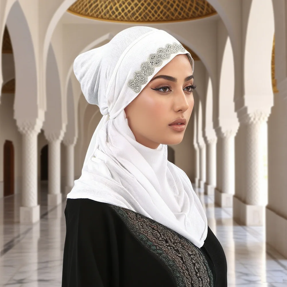 

Jersey Amira Diamonds Scarf Headscarf Muslim Underscarf Hijab Women Tie Back Head Wrap Turban Bonnet Hat Islamic Prayer Headband