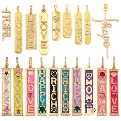 Mom Mama Rich Fashion Paved Zircon Charm Focal Pendant,18K Gold KISS LOVE GOOD LUCK QUEEN Letter Jewelry Necklace Accessorie M22