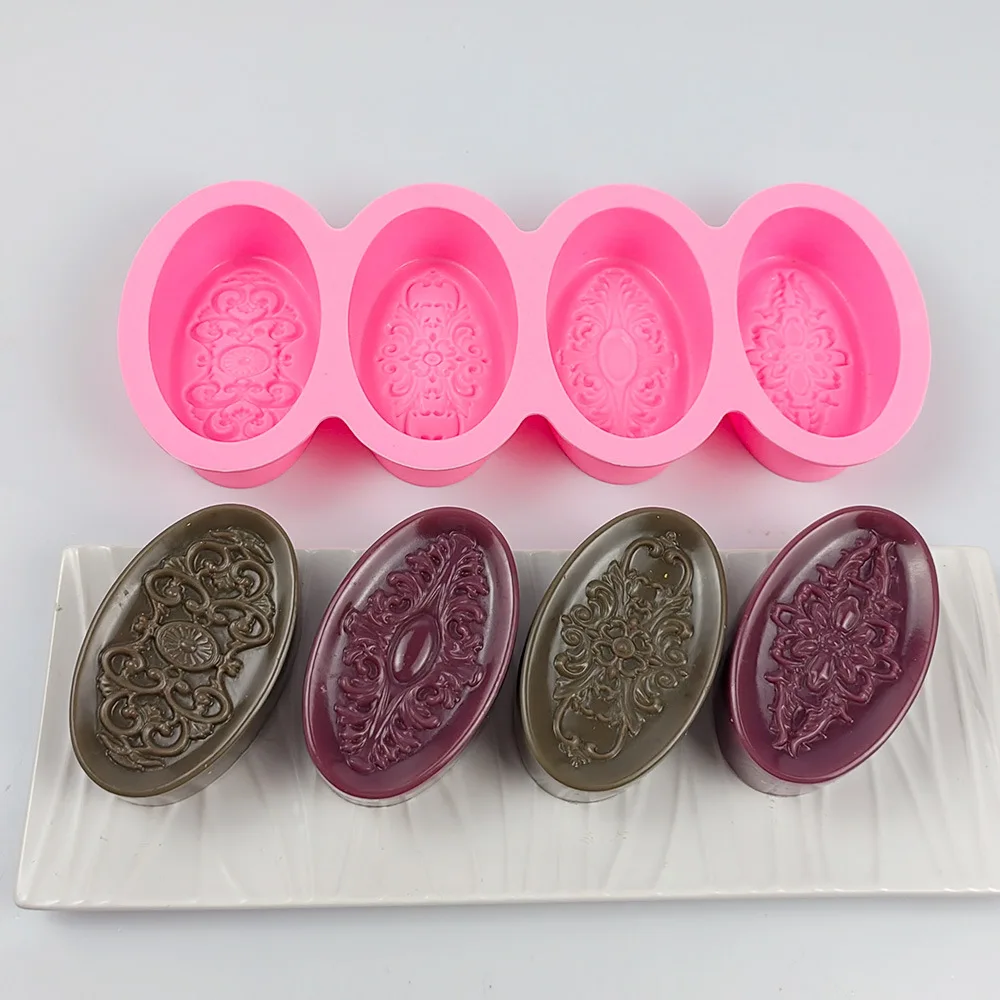 Oval Retro Flower Pattern Silicone Soap Mold DIY Handmade Aromatherapy Candle Soap Making Mould Chocolate Dessert Cake Tools