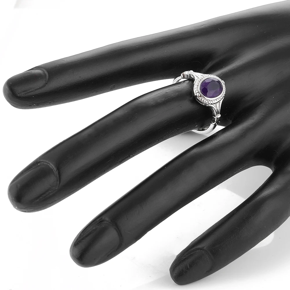 1pc100% natural amethyst gemstone ring for women adjustable copper-plated 925 silver ring for parties and gifts