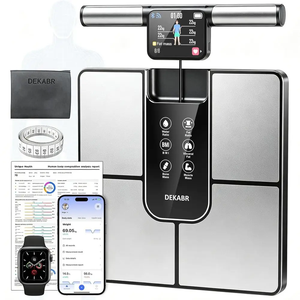 

Advanced 8-Electrode Body Composition Scale with Voice Prompts and Retractable Handle for Home & Gym Use