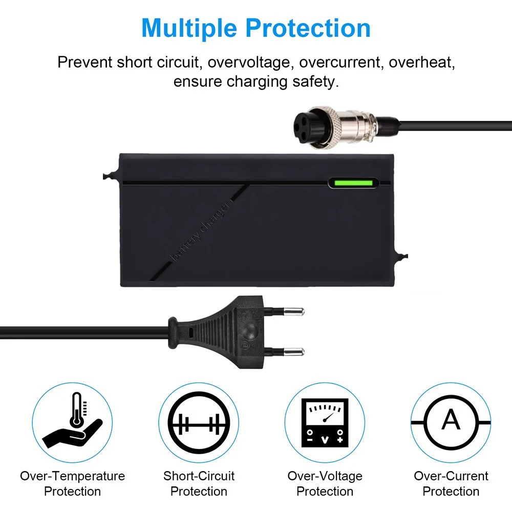 52V 58.8V 2A GX16 3Pin Li-ion Battery Pack Charger For 14S Electric Vehicle ZERO 8X 10X VSETT 9 Dualtron Mini Speedway 4 EU Plug