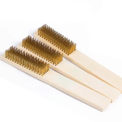 1PC Wood Handle Brass Wire Copper Brush for Industrial Devices Surface/Inner Polishing Grinding Cleaning 6x16 Row Brushes