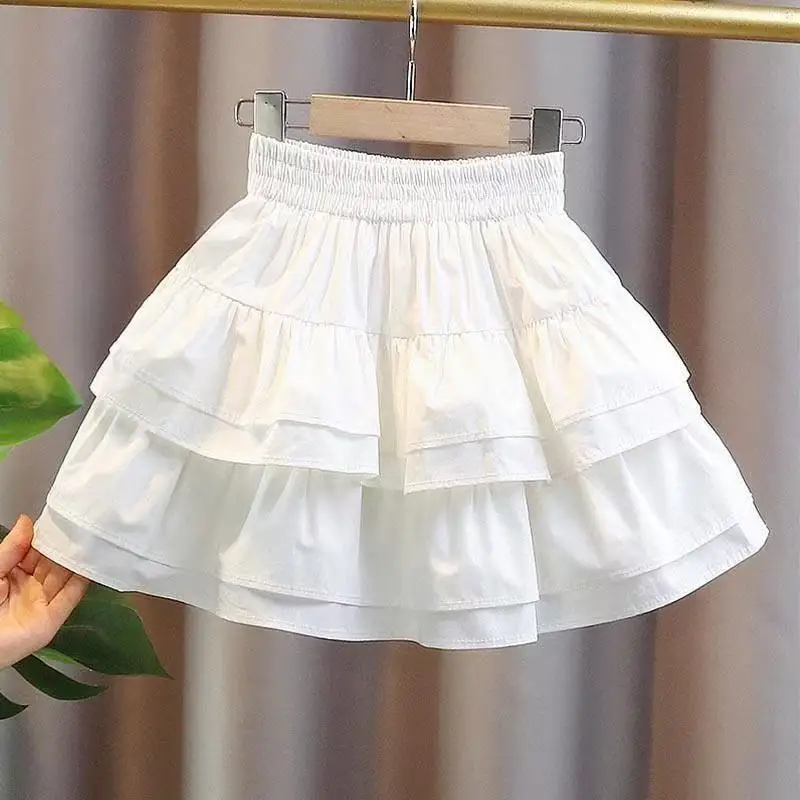 

Girls' Midi Skirt Children's New High Waist Slimming Ruffled Princess Skirt Baby Girl Cake Skirt Pleated Skirt Elastic Waist