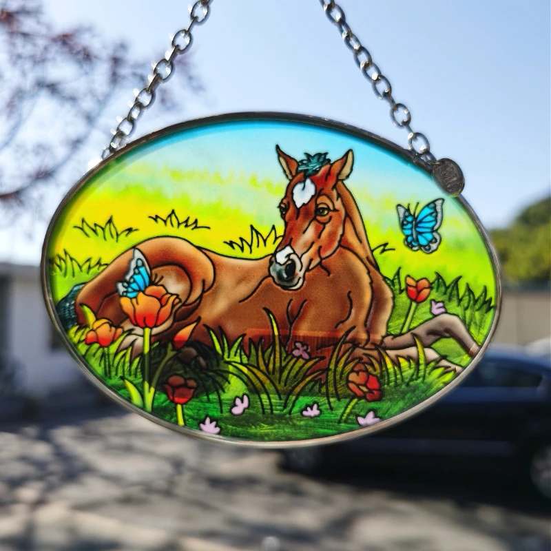 Colored glass pendant ornaments wall decoration living room ornaments Year of the Horse Zodiac birthday gift