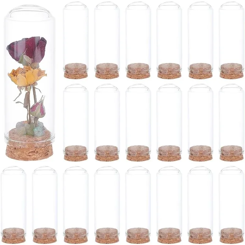 20Pcs Dome Decorative Jars 1.2x3.4inch Glass Display Dome Cloche Glass Bell Jar with Cork Base for Flower Storage Specimens