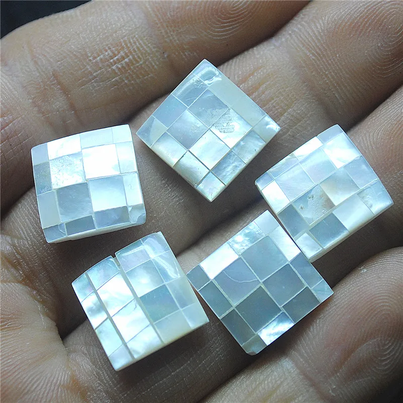 4PCS Natural White Shell Cabochons Mosanic Sea Mother OF Pearl Round SEQUARE SHAPE 14X14MM  16MM LOOSE BEADS CABS