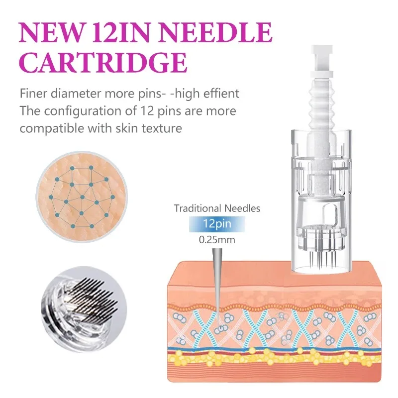 M7 Electric Microneedle DR.pen Introducer MTS Rechargeable Cordless Rolling Microneedle Machine Cartridge Tip 12 Needles