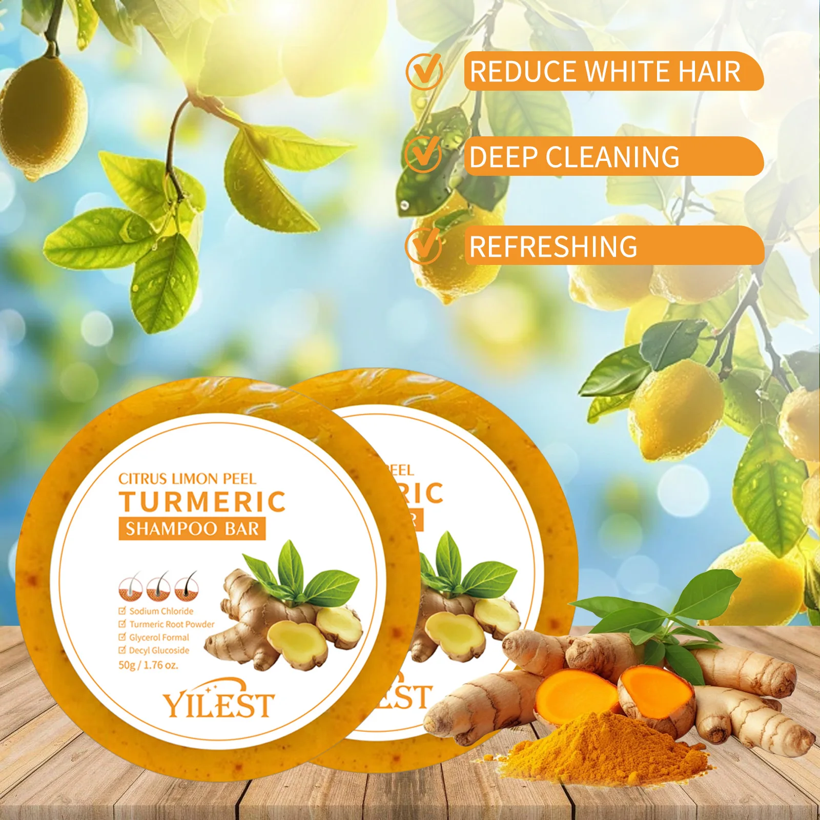 صابون شامبو الكركم الطبيعي نمو الشعر يقلل من تساقط الشعر قشرة النظيفة تغذي الشعر الأسود ترطيب فروة الرأس منتج العناية بالشعر #2