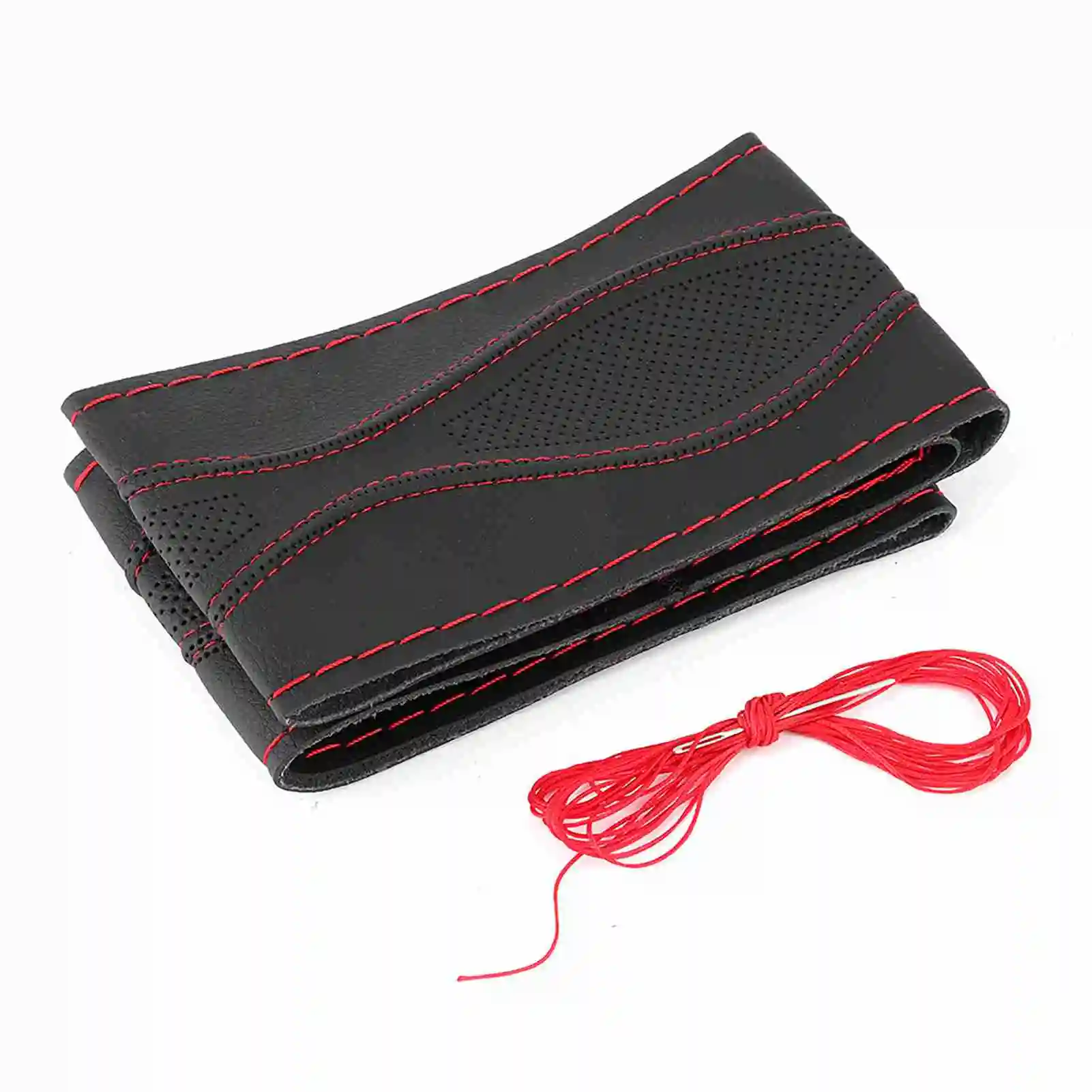 38 cm/15 inch lederen stuurwiel wrap cover hand stiksels embossing met naald en draad sport stuurwiel wrap