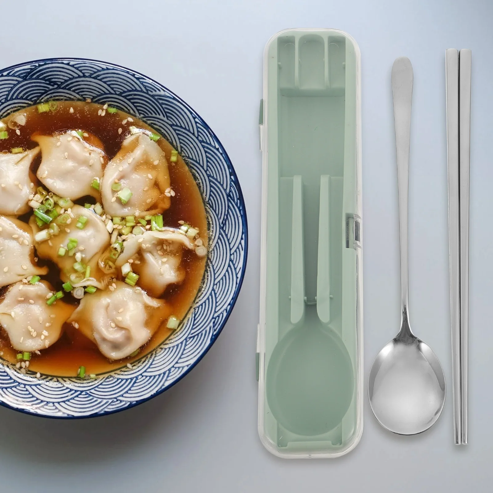 

Chopsticks Stainless Steel Cutlery Spoons Fork Portable Tableware Outdoors Collapsible Green