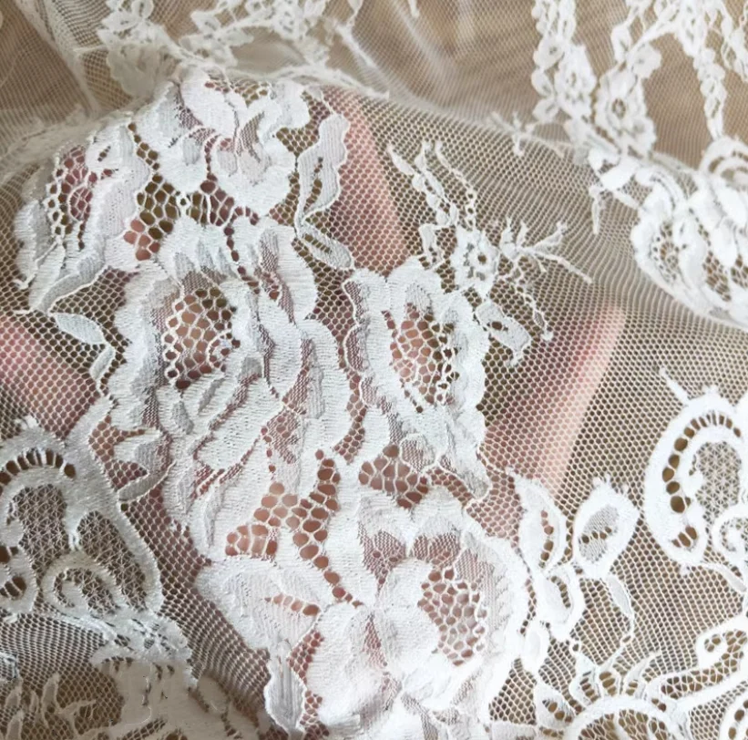 

high quality High End Soft Eyelash Decal Embroidery White Lace Fabric, Handmade DIY Wedding Dress Decoration Accessories