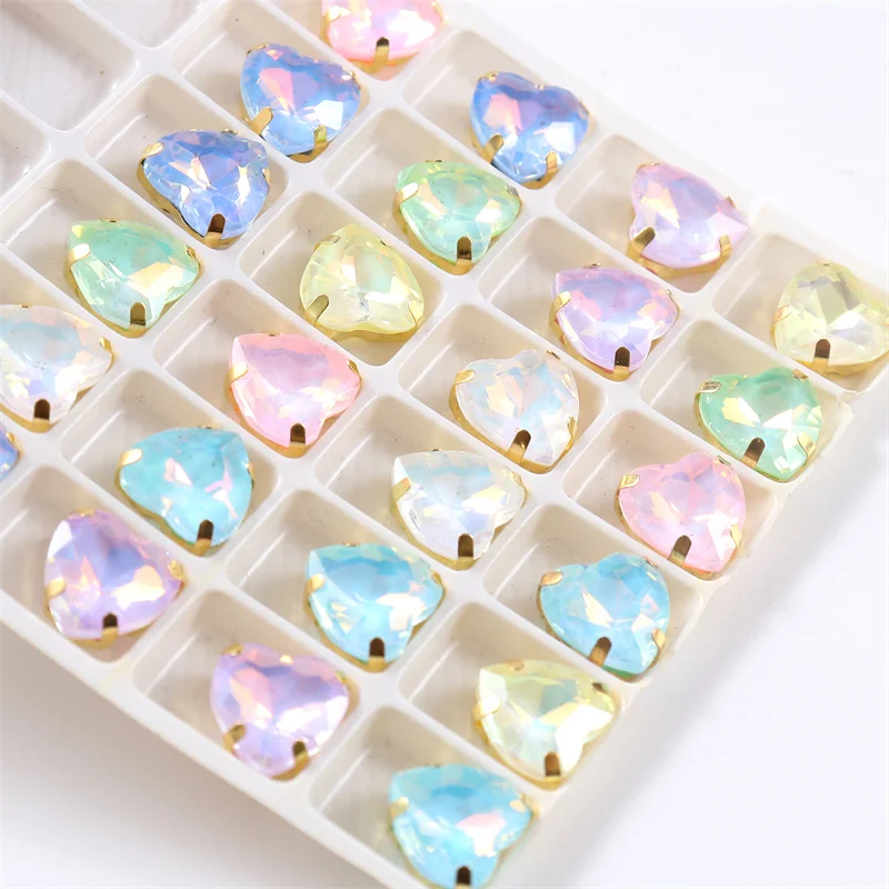 Jelly Crystals Heart Sewing Glass Stones With Gold Claw Flatback Rhinestones For Clothes needlework DIY Wedding Dress Shoes Bags