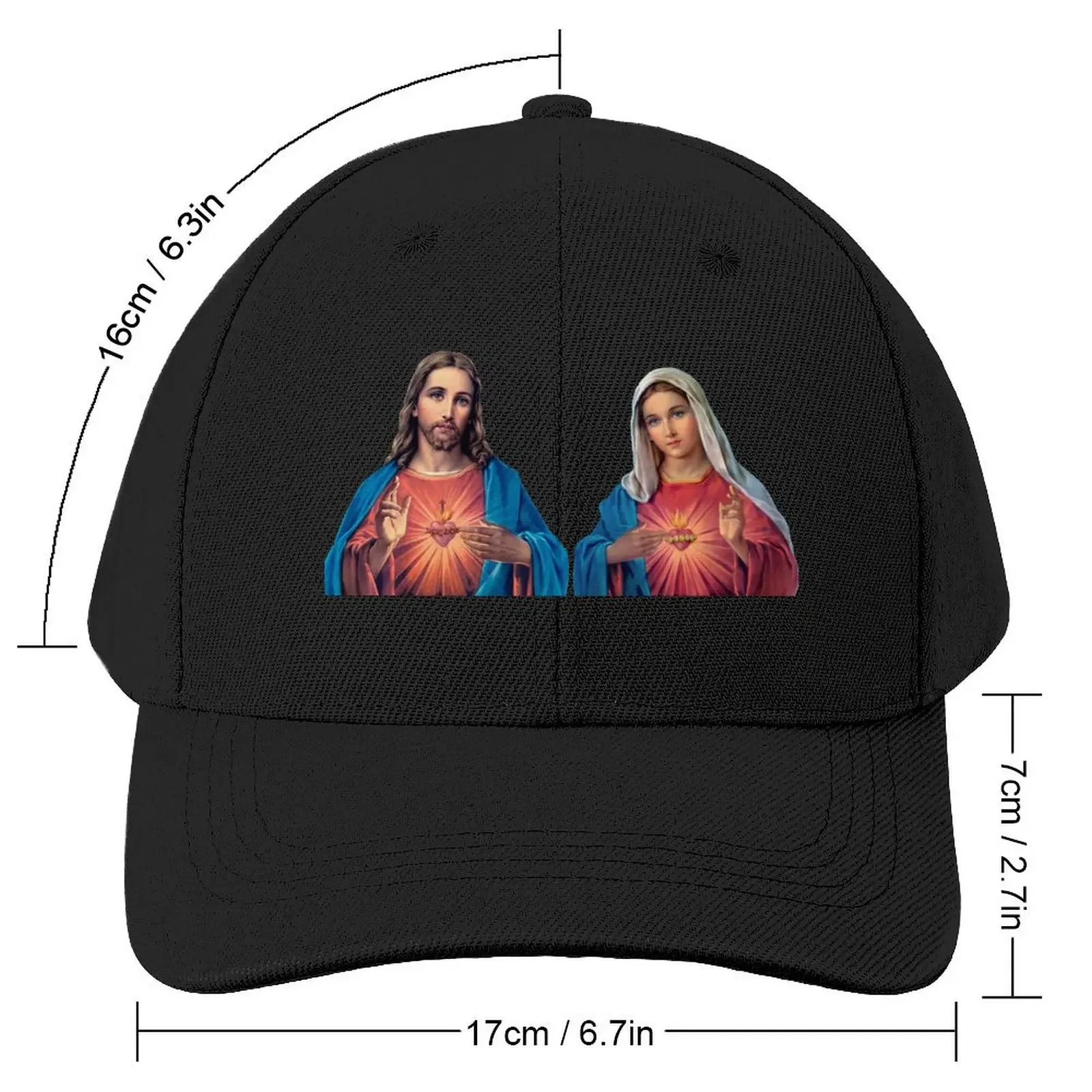 Sacred and Immaculate Hearts (Jesus and Mary) transparent background Baseball Cap Big Size Hat Designer Hat Caps Male Women's