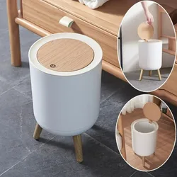 Trash Can with Lid Press Kitchen Garbage Container Toilet Can Press Cover Grain Foot Waste Bin Home Large Capacity Garbage Bin