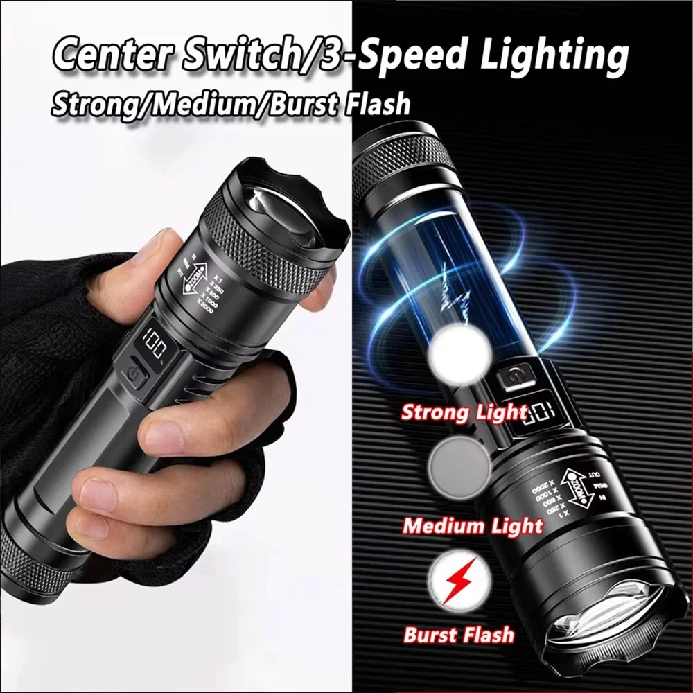 ไฟฉาย LED สว่างพิเศษ 4 ชิ้น ชาร์จผ่าน USB ปรับซูมได้ เหมาะสำหรับการเดินป่า ตั้งแคมป์ ตกปลา ใช้ในกรณีฉุกเฉิน และกิจกรรมกลางแจ้ง