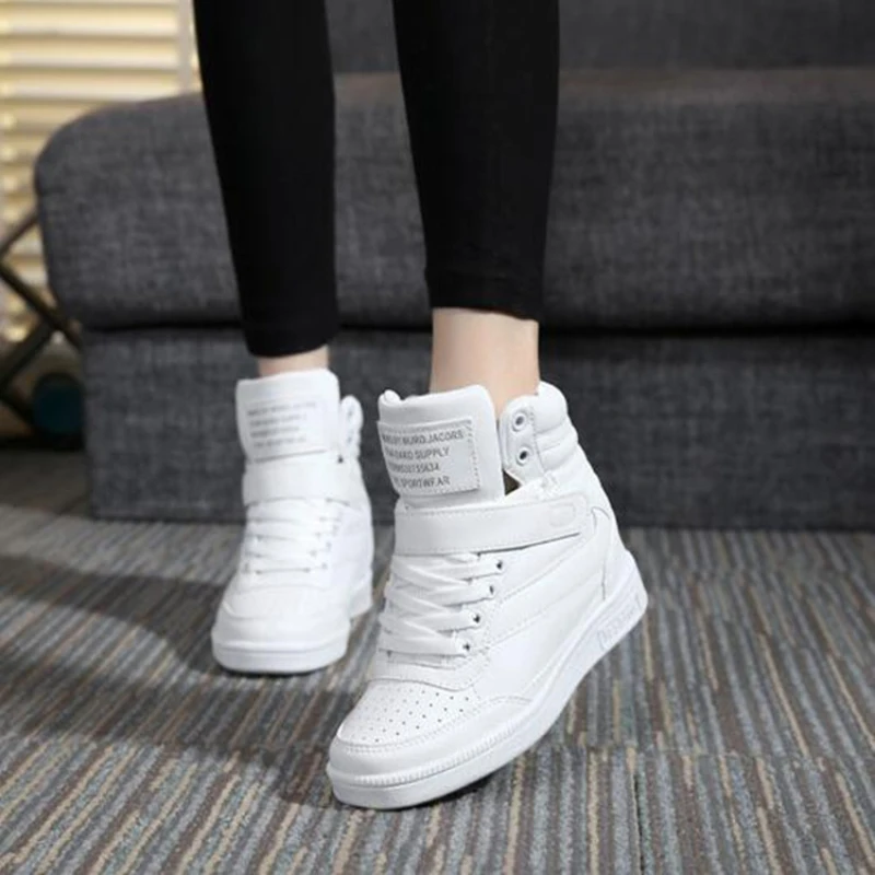 

High Quality Designer Wedges White Platform Sneakers Women Shoes Leather Black High Top Sneakers Hidden Increasing Basket Femme