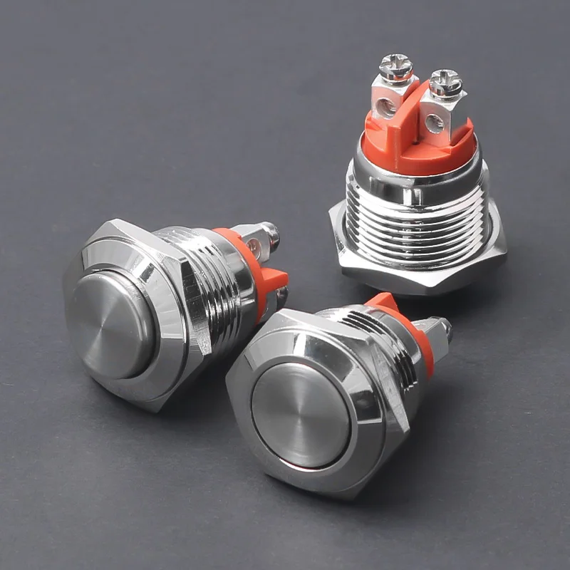 Metal Push Button Switch 16mm 19mm 22mm 1NC（Normal Close）Screw Foot High/Flat Head Switch Momentary Self-Reset  Jog Switch