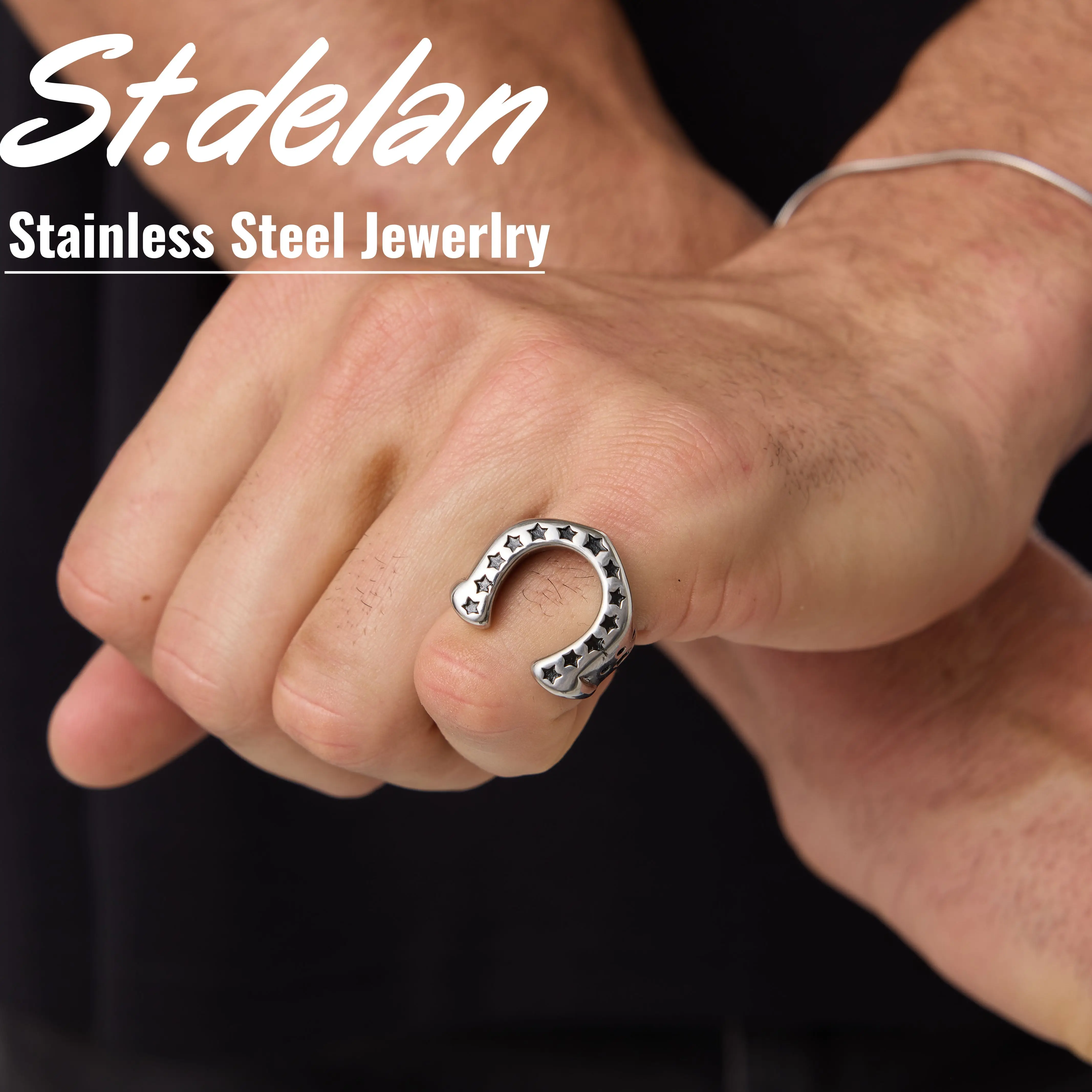 St.delan European American Hip Hop Star Rings | Stainless Steel Hexagram Pentagram Men's Fashion Hand Jewelry