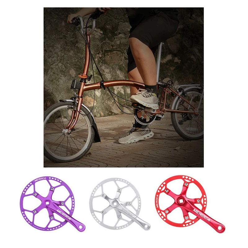 MEROCA Bicycle Square Hole Crankset Speed Folding Bike Crankset 45T Square Hole 170MM 130 BCD Crank Purple