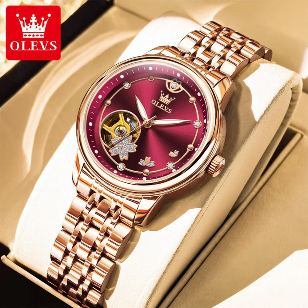 OLEVS Women's Watches Luxury Fashion Original Automatic Mechanical Watch for Lady Bracelet and Necklace Gift Box Trend New