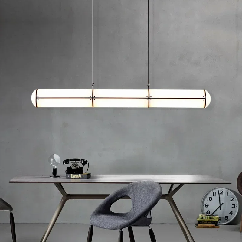

Retro White Round Tube Restaurant Chandelier Led Modern Italian Designer Minimalist Creative Word Acrylic Pendant Lamps Lighting