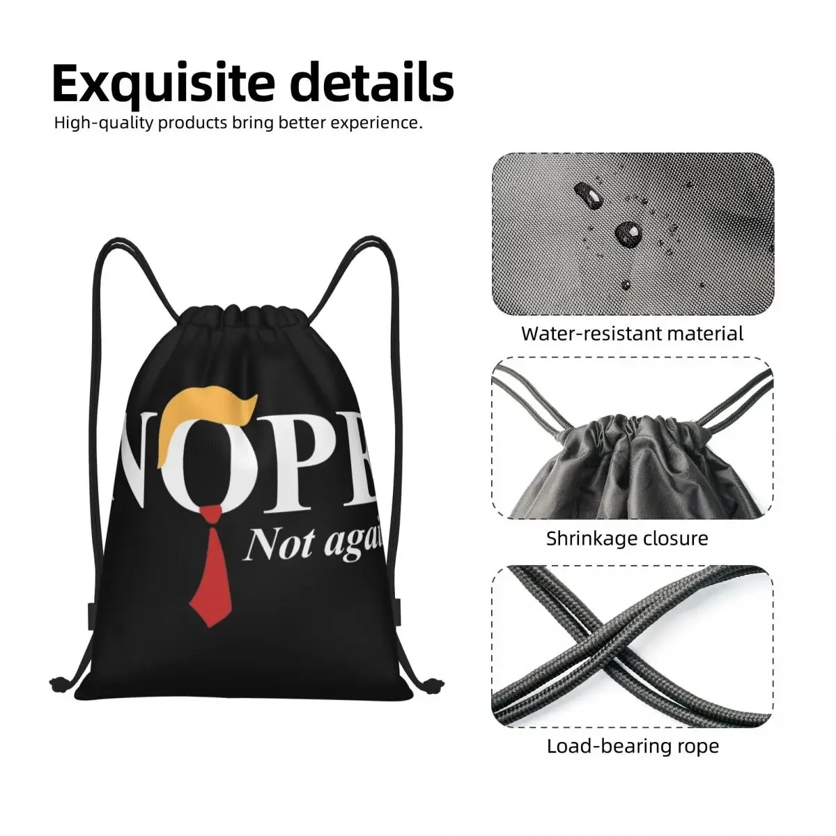 Nope Not Again Funny Donald Trump Drawstring Bags Sports Backpack Gym Sackpack String Bag for Working Out