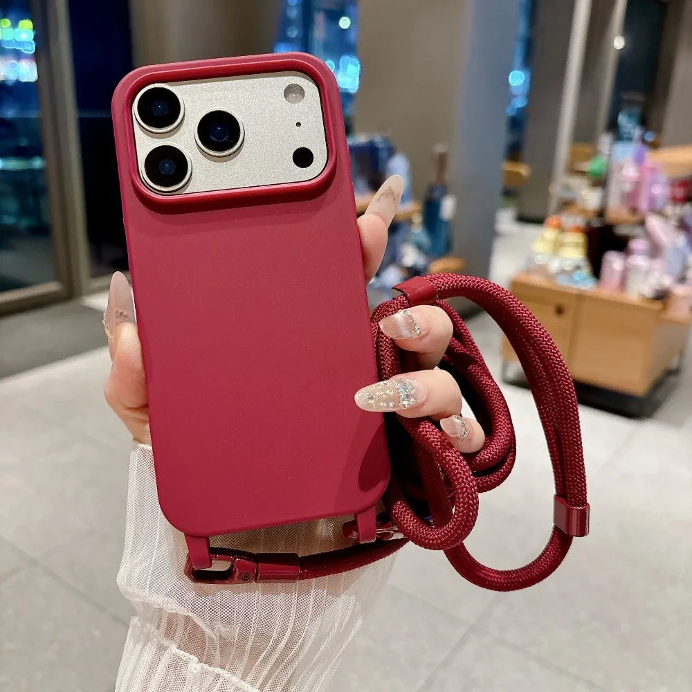 Candy Solid Color Crossbody Strap Case for iPhone 18 17 16 15 14 13 Pro Max Plus Air 16e 17e Phone Charms Anti-Lost Soft Cover